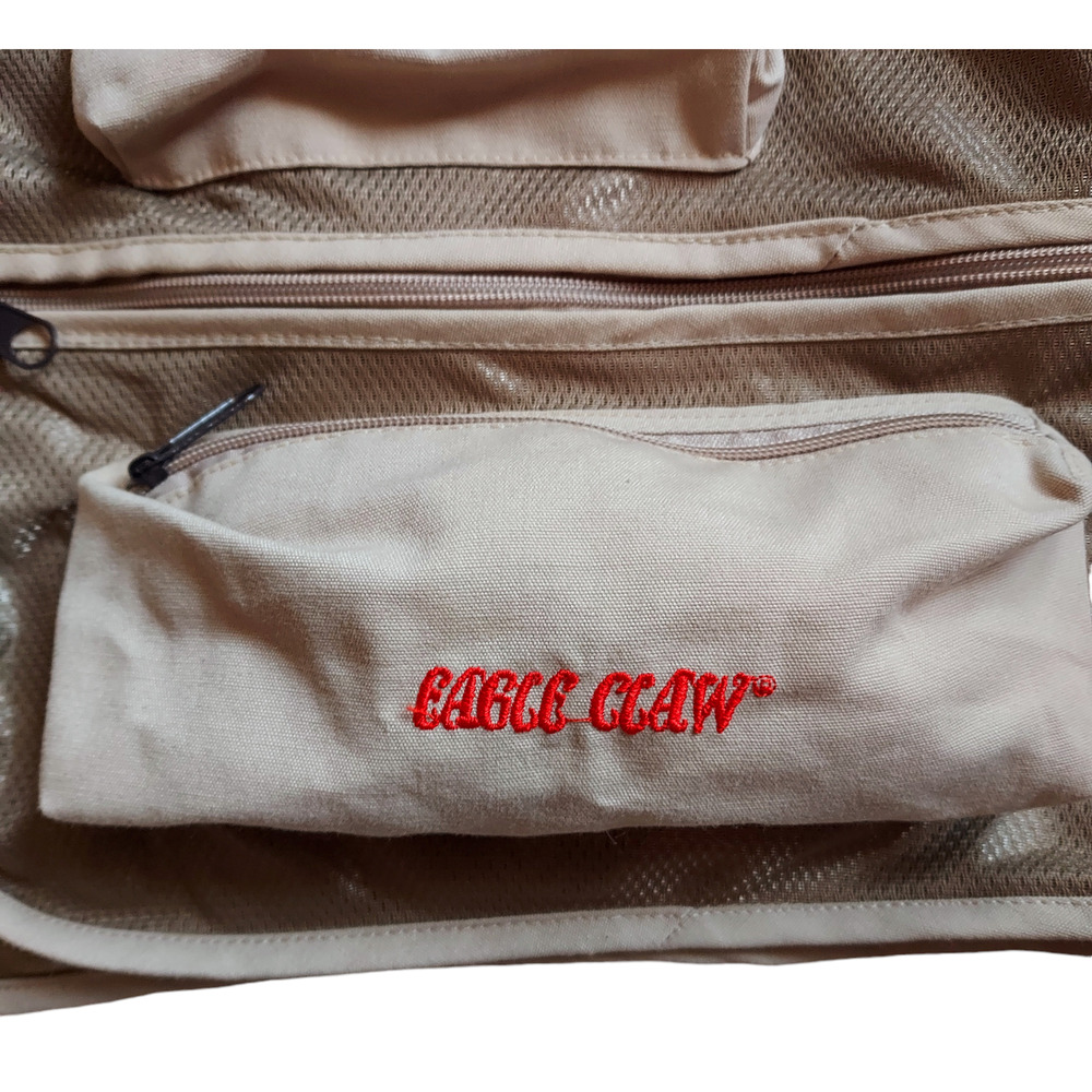 Eagle Claw Deluxe Beige Utility Fly Fishing Vest 10 Pocket Adjustable Zip  Sz XL - Picture 5 of 8